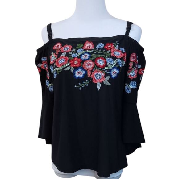 Artsy INC Off Shoulder Top Blouse S Floral Embroidered Flare Whimsigoth Coquette - Picture 2 of 10